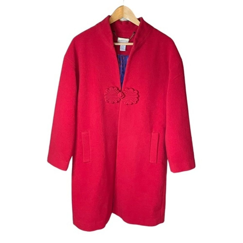 Soft Surroundings Red‎ Wool Blend Swing Coat Leopard Print Interior Size Small